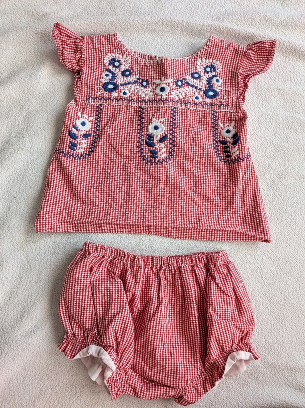 Cecil & Lou Red Gingham Embroidered Set 9M